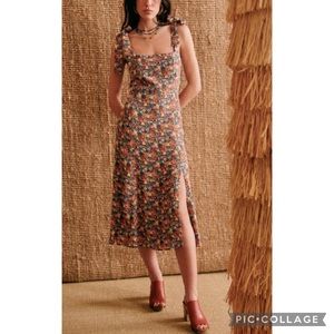 Sezane Orange Midi Sundress Sweetheart Neckline